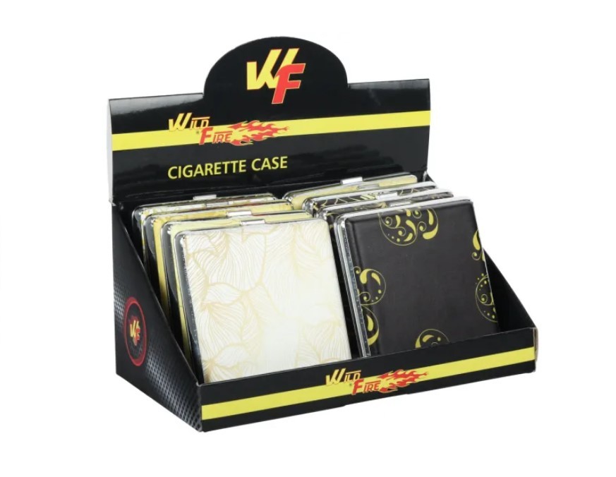 Arany mintás fém cigarettatárca, 20 szál cigarettának - 8 féle mintával - egész doboz